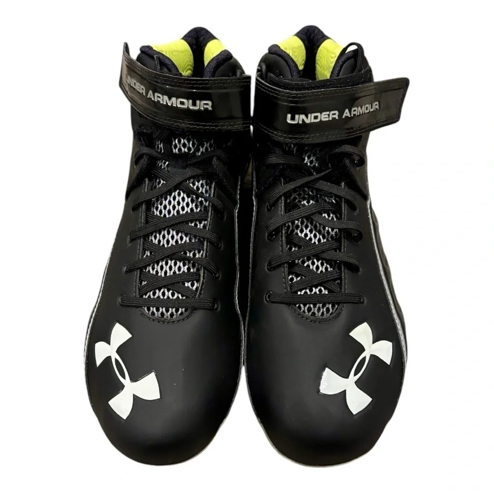 Under Armour Mens 12 Cleats Football Black Neon Green Ankle Lace Up Sports EUC